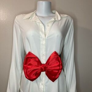 Black wide elastic waistband belt with red satin bow